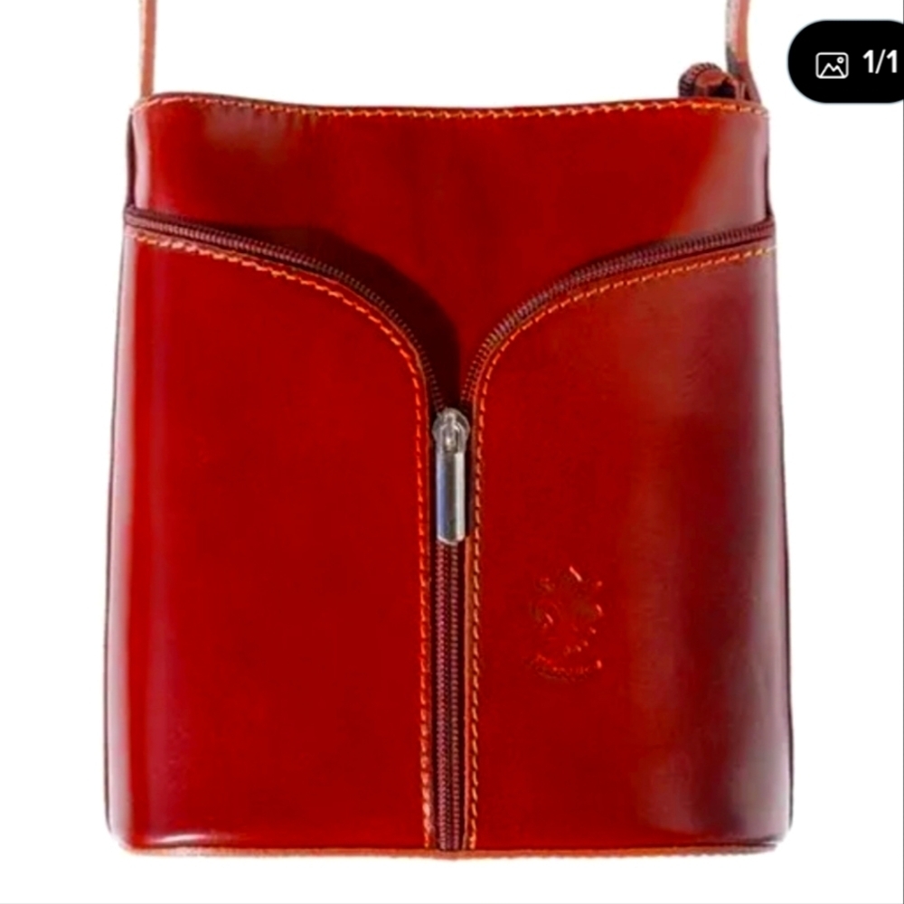 Italian Leather Borse en Pelle Red Crossbody Bag - Picture 1 of 13